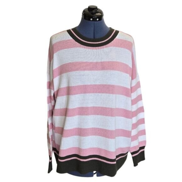 Court & Rowe pink and white striped contrast hem drop shoulder sweater 2X - Picture 3 of 11